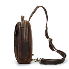 Best Brown Distressed LEATHER MENS Sling Bag One Shoulder Backpack Top Chest Bag For Men - iwalletsmen