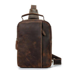 Best Brown Distressed LEATHER MENS Sling Bag One Shoulder Backpack Top Chest Bag For Men - iwalletsmen