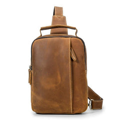 Best Brown Distressed LEATHER MENS Sling Bag One Shoulder Backpack Top Chest Bag For Men - iwalletsmen