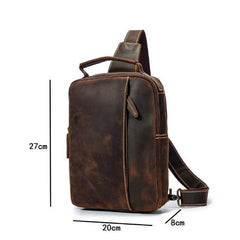 Best Brown Distressed LEATHER MENS Sling Bag One Shoulder Backpack Top Chest Bag For Men - iwalletsmen