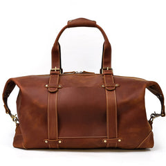 Coffee Leather Mens Travel Bag Weekender Bag Large Duffle Bag Cool Overnight Bag for Men