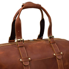 Coffee Leather Mens Travel Bag Weekender Bag Large Duffle Bag Cool Overnight Bag for Men