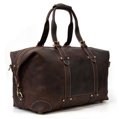 Coffee Leather Mens Travel Bag Weekender Bag Large Duffle Bag Cool Overnight Bag for Men