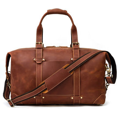 Coffee Leather Mens Travel Bag Weekender Bag Large Duffle Bag Cool Overnight Bag for Men