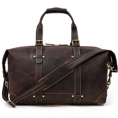 Coffee Leather Mens Travel Bag Weekender Bag Large Duffle Bag Cool Overnight Bag for Men