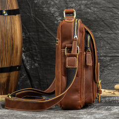 Brown Leather Mens Vertical Messenger Bag iPad Side Bag Small Courier Bag For Men