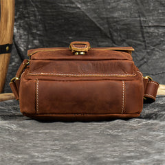 Brown Leather Mens Vertical Messenger Bag iPad Side Bag Small Courier Bag For Men