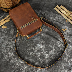 Brown Leather Mens Vertical Messenger Bag iPad Side Bag Small Courier Bag For Men