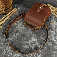 Brown Leather Mens Vertical Messenger Bag iPad Side Bag Small Courier Bag For Men