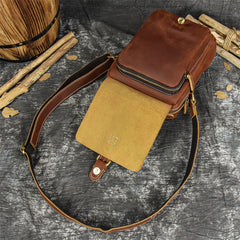 Brown Leather Mens Vertical Messenger Bag iPad Side Bag Small Courier Bag For Men