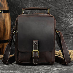 Brown Leather Mens Vertical Messenger Bag iPad Side Bag Small Courier Bag For Men