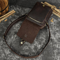 Brown Leather Mens Vertical Messenger Bag iPad Side Bag Small Courier Bag For Men