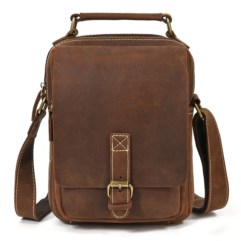 Brown Leather Mens Vertical Messenger Bag iPad Side Bag Small Courier Bag For Men