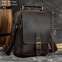 Brown Leather Mens Vertical Messenger Bag iPad Side Bag Small Courier Bag For Men