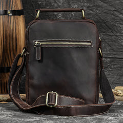 Brown Leather Mens Vertical Messenger Bag iPad Side Bag Small Courier Bag For Men