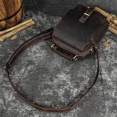 Brown Leather Mens Vertical Messenger Bag iPad Side Bag Small Courier Bag For Men