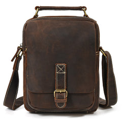 Brown Leather Mens Vertical Messenger Bag iPad Side Bag Small Courier Bag For Men