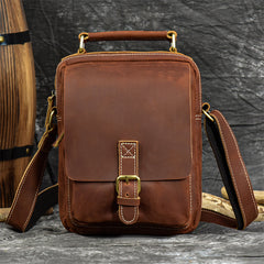 Brown Leather Mens Vertical Messenger Bag iPad Side Bag Small Courier Bag For Men