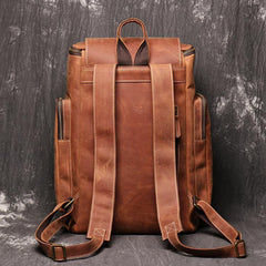 Brown Mens Leather 15 inches Large School Laptop Backpack Brown Travel Backpacks for Men - iwalletsmen