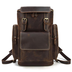 Brown Mens Leather 15 inches Large School Laptop Backpack Brown Travel Backpacks for Men - iwalletsmen