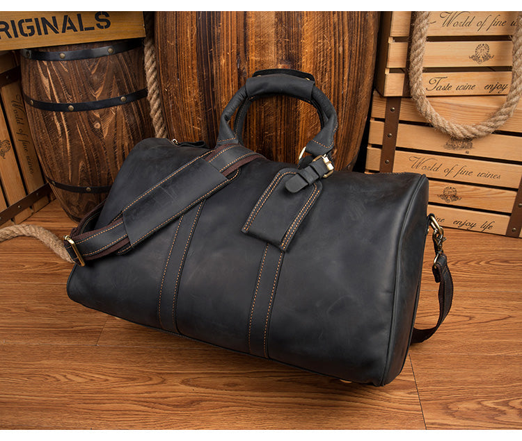Brown Cool Leather 16 inches Weekender Bag Black Travel Shoulder