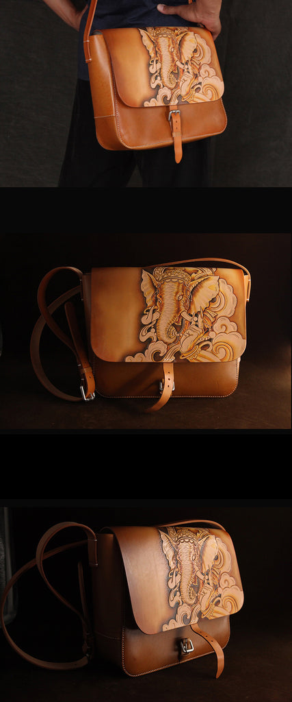 Elephant Tooled Leather Shoulder Bag