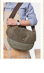 Canvas Mens Small Side Bags Green Canvas Saddle Messenger Bags Canvas Courier Bag for Men - iwalletsmen