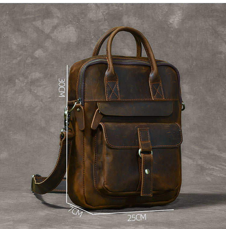 Vintage Leather Mens 10'' Vertical Brown Briefcase Handbag Bag Shoulde ...