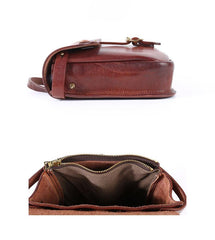 Casual Black Leather Mens Cool Square Side Bag Messenger Bag Vertical Brown Small Postman Courier Bag for Men - iwalletsmen