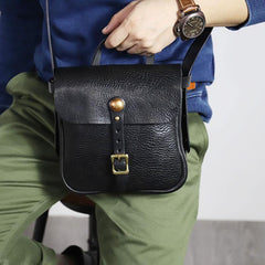 Casual Black Leather Mens Cool Square Side Bag Messenger Bag Vertical Brown Small Postman Courier Bag for Men - iwalletsmen