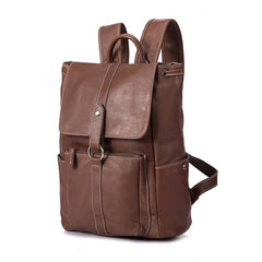 Top Brown Leather Men's Satchel Backpack Computer Backpack 14 inches School Backpack For Men - iwalletsmen