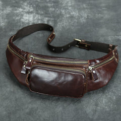 Coffee Leather Fanny Pack Men's Coffee Chest Bag Hip Bag Phone Waist Bag For Men