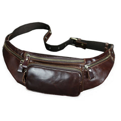 Coffee Leather Fanny Pack Men's Coffee Chest Bag Hip Bag Phone Waist Bag For Men