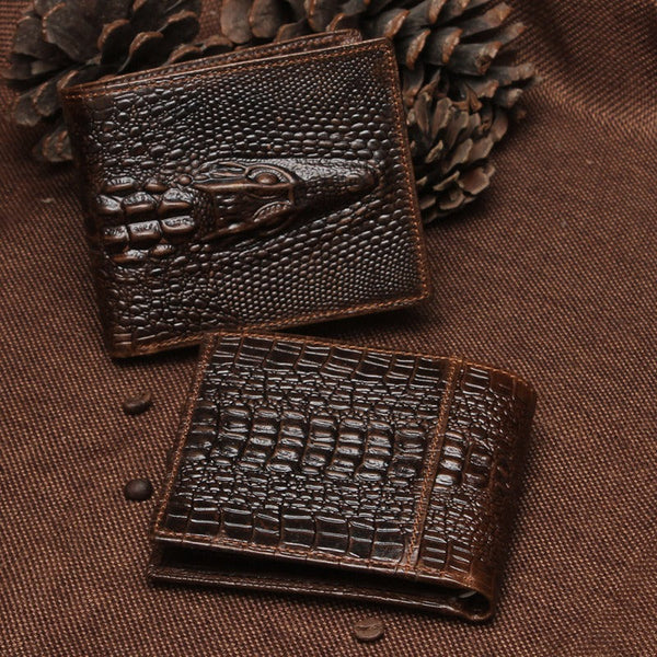 Cool Coffee Leather Billfold Crocodile Pattern Vertical Leather Mens S ...