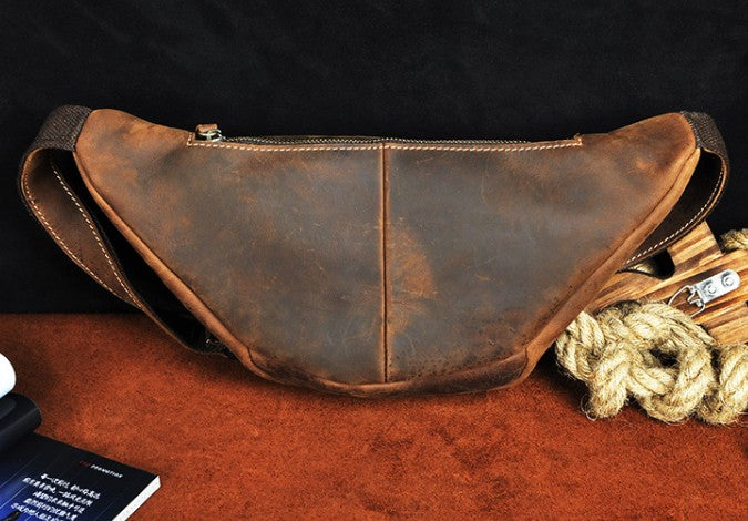 Women's Retro Brown Leather Letter Mark Funny Pack Waist Bag