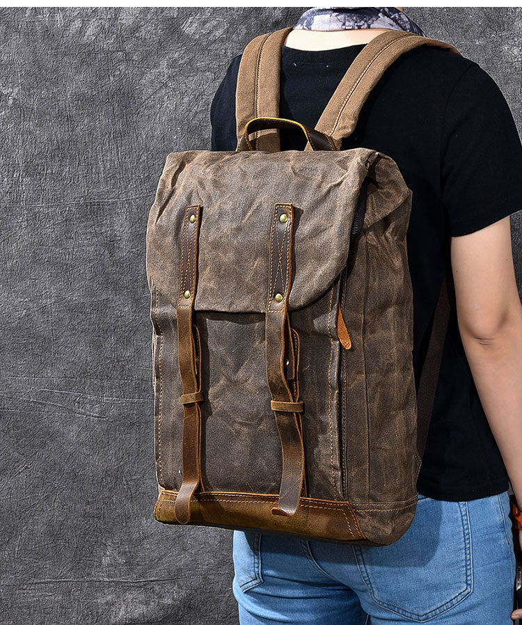 Vintage Travel Canvas Leather Backpack for Men,Computers Laptop