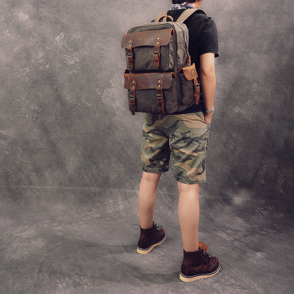 Army Green CANVAS Mens Large 16'' Fashion Khaki Travel Backpack Colleg –  iwalletsmen