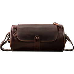 Cool Leather Mens Barrel Shoulder Bag Coffee Messenger Bags for Men - iwalletsmen