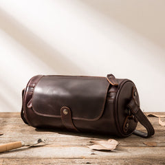 Cool Leather Mens Barrel Shoulder Bag Coffee Messenger Bags for Men - iwalletsmen