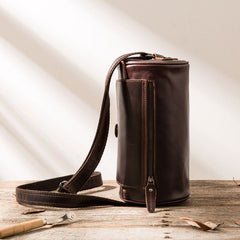 Cool Leather Mens Barrel Shoulder Bag Coffee Messenger Bags for Men - iwalletsmen