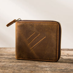 Cool Leather Vintage Mens Small Wallets Zipper billfold Wallets for Men - iwalletsmen