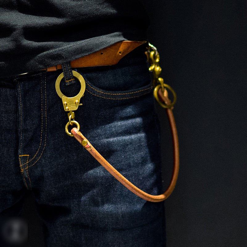 Cool Men's Leather Gold Brass Hook Key Chain Pants Chain Biker Wallet –  iwalletsmen