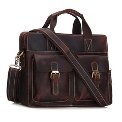 Red Brown Leather 14 inches Briefcase Messenger Bag Vintage Handbag Work Bag For Men - iwalletsmen