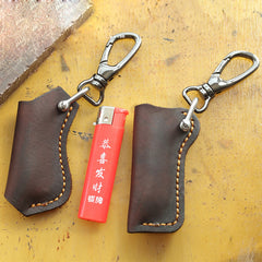 Dark Brown Leather Mens Disposable Lighter Case Lighter Holder with Belt Clip For Men - iwalletsmen