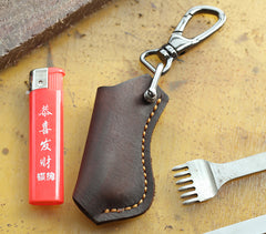 Dark Brown Leather Mens Disposable Lighter Case Lighter Holder with Belt Clip For Men - iwalletsmen