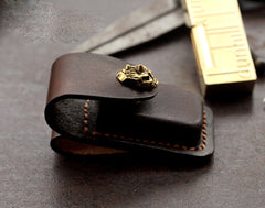 Skull Brown Leather Mens Dunhill Lighter Cases Standard Dunhill Lighter Holder For Men - iwalletsmen