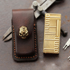 Skull Brown Leather Mens Dunhill Lighter Cases Standard Dunhill Lighter Holder For Men - iwalletsmen