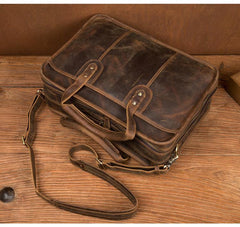 Cool Dark Brown Mens Leather 15 inches Large Briefcase Work Bag Side Bag Travel Handbag for Men - iwalletsmen