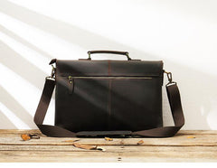 Dark Brown Leather Mens Large 14 inches Work Briefcase Laptop Bag Messenger Bags Work Side Bags for Men - iwalletsmen