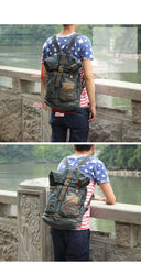 Denim Blue Mens Large Backpack School Backpacks Barrel Blue Large Jean Travel Backpack For Men - iwalletsmen